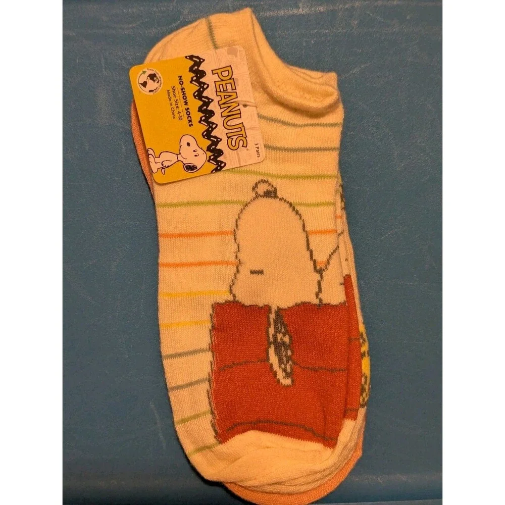 Peanuts Women's Print No-Show Socks, 3-Pack, Shoe Size 4-10/New